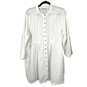 Click by Color Me Cotton White Linen Button Down Blouse Tunic Coverup XXL